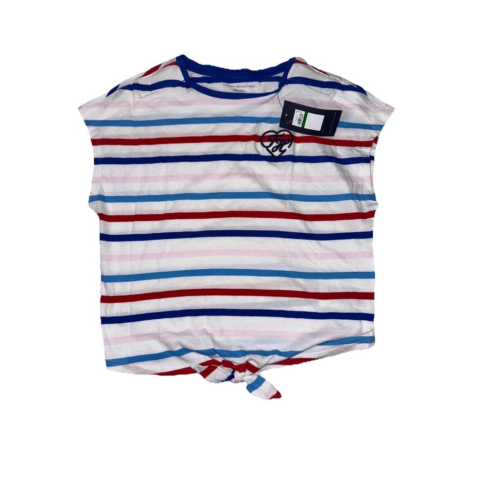 Tommy Hilfiger Girls' Adaptive Tie Front T-Shirt Shoulder Closure L NWT